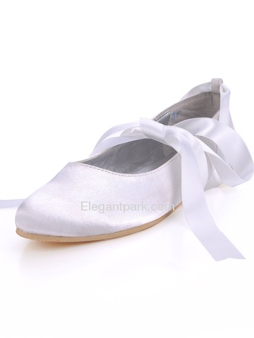 Elegantpark White Round Toe Flat Satin Wedding Bridal Prom Shoes (EP11105)