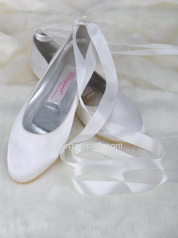 Elegantpark White Round Toe Flat Satin Wedding Bridal Prom Shoes (EP11105)