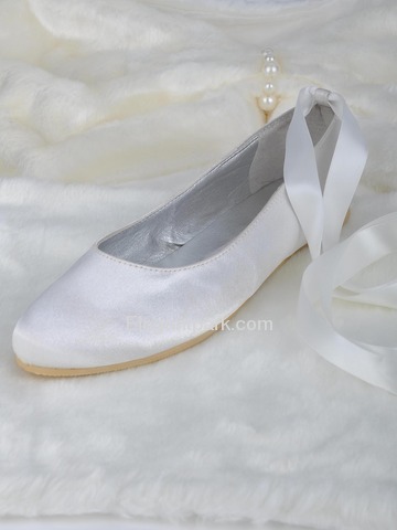 Elegantpark White Round Toe Flat Satin Wedding Bridal Prom Shoes (EP11105)