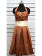 Brown A-Line Ruched Sweetheart Halter Knee-Length Satin Short Bridesmaid Dress (6553)