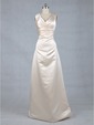 Champagne Fitted Straps Plunging Floor length Satin Long Bridesmaid Dress (6560)