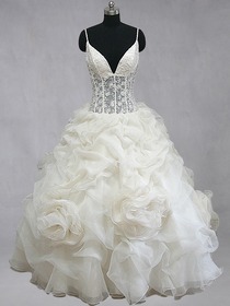 Glamorous Ball Gown Pick Up Straps Plunging Floor Length Organza Wedding Dress (023954)