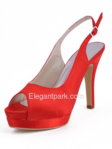 Elegantpark Red Satin Peep Toe Stiletto Heel Slingbacks With Buckle (EP11069-IPF)