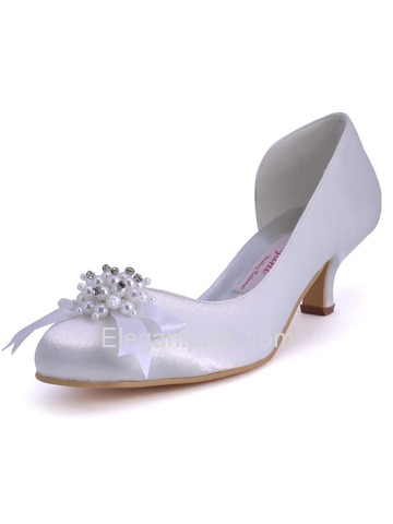 Elegantpark Burgundy Pretty Satin Pearls Round Toes Cone Heel Bridal Party Shoes (100114)