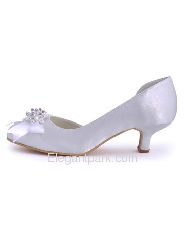 Elegantpark Burgundy Pretty Satin Pearls Round Toes Cone Heel Bridal Party Shoes (100114)