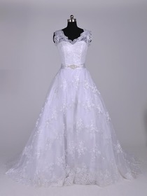 Ball Gown V-Neck Court Train Lace Elegant Wedding Dress (BERMEO)