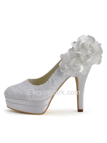 Elegantpark Closed Toe Pumps Double Platforms Side-Flowers Satin Stiletto Heel Wedding & Party Shoes (EP11089-2PF)