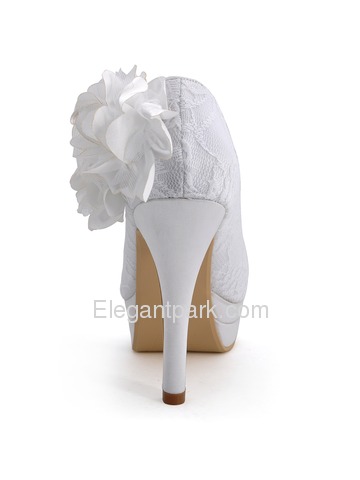 Elegantpark Closed Toe Pumps Double Platforms Side-Flowers Satin Stiletto Heel Wedding & Party Shoes (EP11089-2PF)