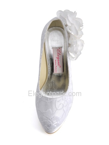 Elegantpark Closed Toe Pumps Double Platforms Side-Flowers Satin Stiletto Heel Wedding & Party Shoes (EP11089-2PF)