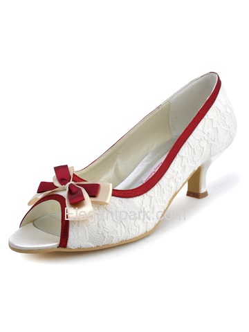 Elegantpark Peep Toe Kitten Heel Bowknot Lace Satin Wedding Bridal Shoes (ML-004)