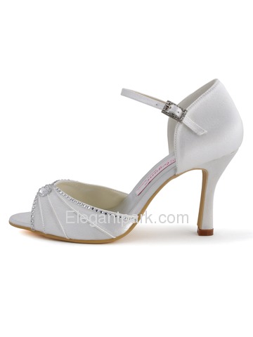 Elegantpark Ivory Open Toe Stiletto Heel Satin Shoes (EL-033)