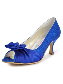 Elegantpark Blue Peep Toe Stiletto Heel Glitter Bow Evening Party Prom Shoes