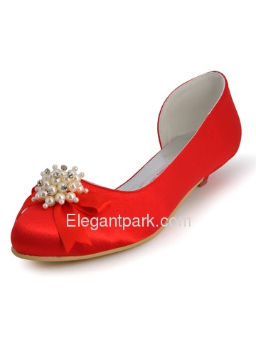 Elegantpark Burgundy Pretty Satin Pearls Round Toes Cone Heel Bridal Party Shoes (100114)
