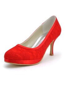 Elegantpark Red Almond Toe Stiletto Heel Lace Wedding Evening Party Shoes