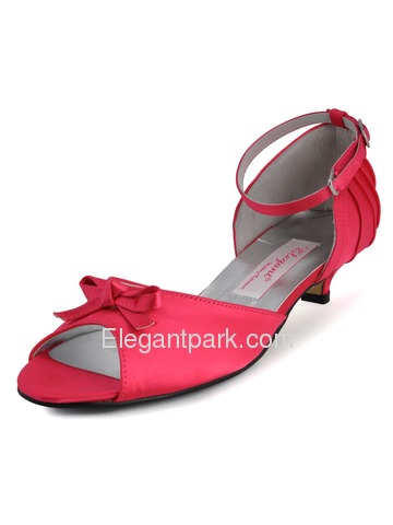 Elegantpark Peach Peep Toe Low Heel Satin Bowknot Wedding Evening Party Shoes (ML-001)