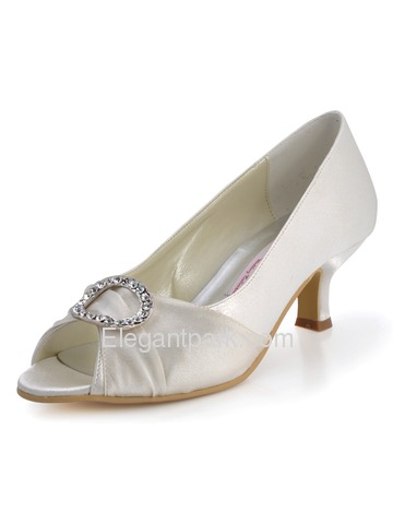 Elegantpark Ivory Peep Toe Chunky Heel Satin Rhinestones Wedding Evening Party Shoes (EP31009)