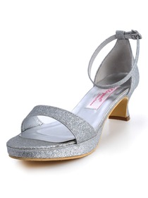 Elegantpark Silver Open Toe Chunky Heel Glitter PU Platform Evening Party Sandals