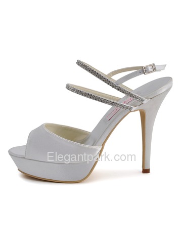 Elegantpark White Peep Toe Stiletto Heel Platform Satin Rhinestones Wedding Party Shoes (EP41001-PF)