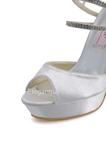 Elegantpark White Peep Toe Stiletto Heel Platform Satin Rhinestones Wedding Party Shoes (EP41001-PF)