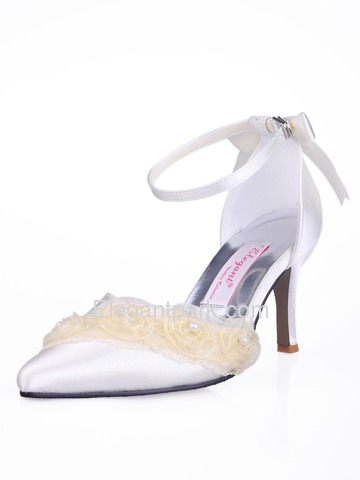 Elegantpark Satin Upper Pointy Toe Stiletto Heel With Buckle Trendy Bridal Shoes (AF006)