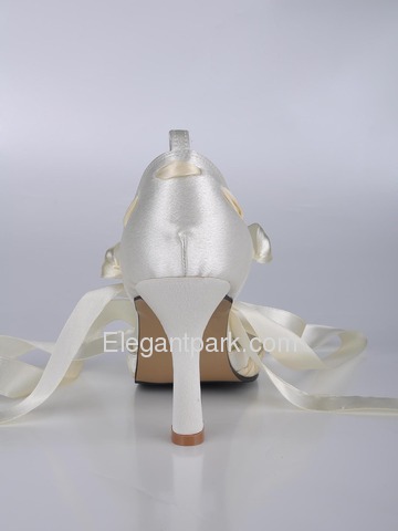 Elegantpark Ivory Pointy Toes Stiletto Heel Satin Ribbon Tie Wedding Bridal Party Shoes (A0563)