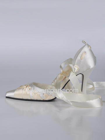 Elegantpark Ivory Pointy Toes Stiletto Heel Satin Ribbon Tie Wedding Bridal Party Shoes (A0563)