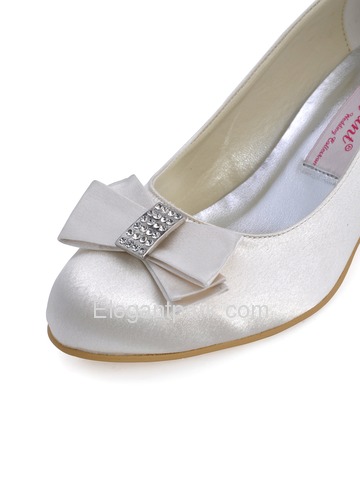 Elegantpark Ivory Round Toe Chunky Heel Satin Bowknot Bridal Evening Shoes (A2000)