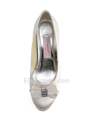 Elegantpark Ivory Round Toe Chunky Heel Satin Bowknot Bridal Evening Shoes (A2000)