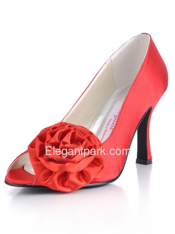 Elegantpark Red Peep Toe Satin Flower Wedding Bridal Shoes (More Colors Available) (EL10024)