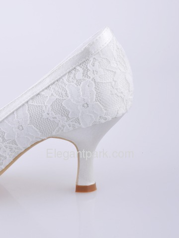 Elegantpark White Closed Toe Spool Heel Satin and Lace Wedding Shoes (EL-003)