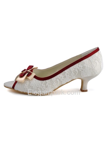 Elegantpark Peep Toe Kitten Heel Bowknot Lace Satin Wedding Bridal Shoes (ML-004)
