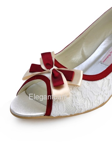 Elegantpark Peep Toe Kitten Heel Bowknot Lace Satin Wedding Bridal Shoes (ML-004)