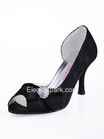 Elegantpark Lace Peep Toe Bowknot Rhinestone Wedding Evening Party Shoes (EL-042)