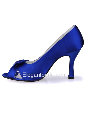 Elegantpark Blue Elegant Peep Toe Bowknot Stiletto Heel Satin Prom Shoes (A3055)