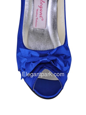 Elegantpark Blue Elegant Peep Toe Bowknot Stiletto Heel Satin Prom Shoes (A3055)