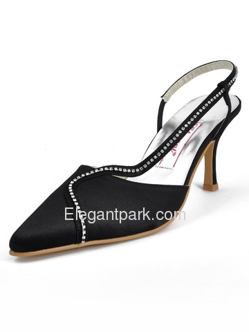 Elegantpark Black Satin Pointy Toes Stiletto Heel Evening Shoe (EP11003)