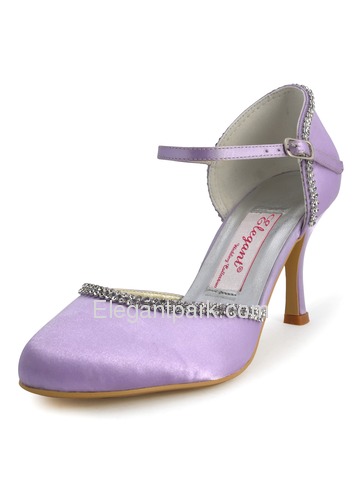 Elegantpark Satin Stiletto Heel Round Toe Rhinestones Wedding Shoes With Buckle (EP11068)