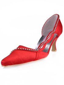 Elegantpark Red Pointy Toe Satin Rhinestones Stiletto Heel Bridal Party Prom Shoes