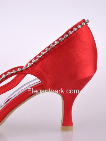 Elegantpark Red Pointy Toe Satin Rhinestones Stiletto Heel Bridal Party Prom Shoes (MC-004)