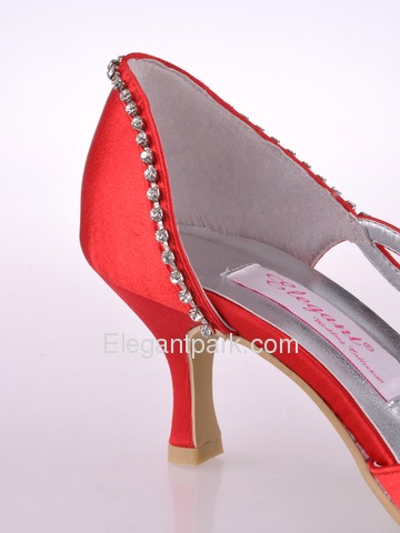Elegantpark Red Pointy Toe Satin Rhinestones Stiletto Heel Bridal Party Prom Shoes (MC-004)