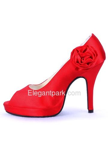 Elegantpark Red Pretty Peep Toe Satin Platforms Stiletto Heel Party Shoes (EP11005-PF)