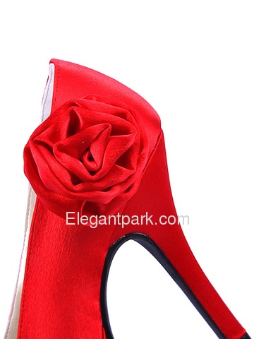 Elegantpark Red Pretty Peep Toe Satin Platforms Stiletto Heel Party Shoes (EP11005-PF)