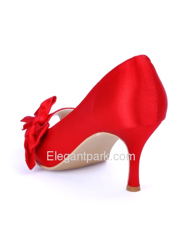 Elegantpark Red Peep Toe Stiletto Heel Satin Bowknot Bridal Evening Party Shoes (WM-004C)