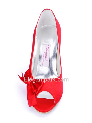 Elegantpark Red Peep Toe Stiletto Heel Satin Bowknot Bridal Evening Party Shoes (WM-004C)