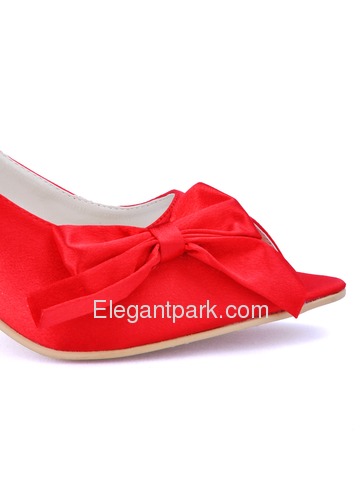 Elegantpark Red Peep Toe Stiletto Heel Satin Bowknot Bridal Evening Party Shoes (WM-004C)