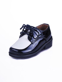 Black Closed Toe Lace Up Low Heel PU Flower Boys Shoes (TT-001)
