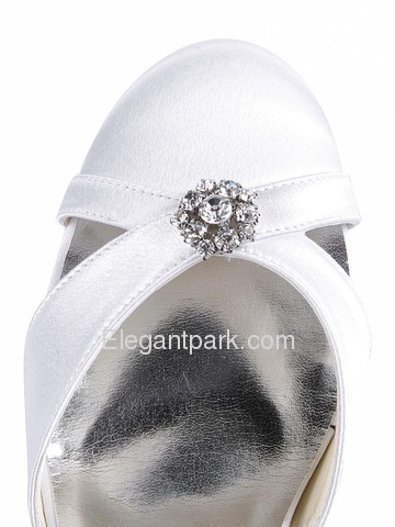Elegantpark White Round Toes Rhinestone Spool Heel Satin Wedding Bridal Shoes (A0780)
