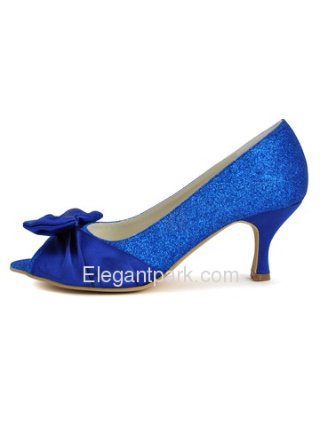 Elegantpark Blue Peep Toe Stiletto Heel Glitter Bow Evening Party Prom Shoes (EL10016)