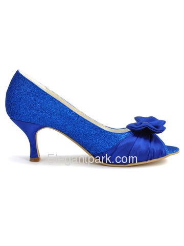 Elegantpark Blue Peep Toe Stiletto Heel Glitter Bow Evening Party Prom Shoes (EL10016)