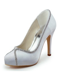 Elegantpark Closed Toe Platform Stiletto Heel Satin Rhinestones Evening & Party Shoes